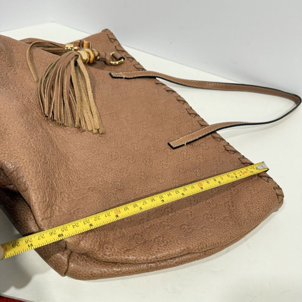Authentic GUCCI Bamboo Guccissima Leather Tote Bag Brown Tassel 218780 - Picture 12 of 14